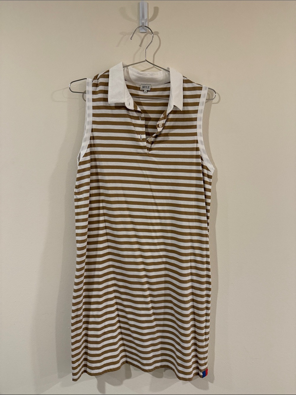 KULE Sleeveless Striped Polo Dress - White and Brown